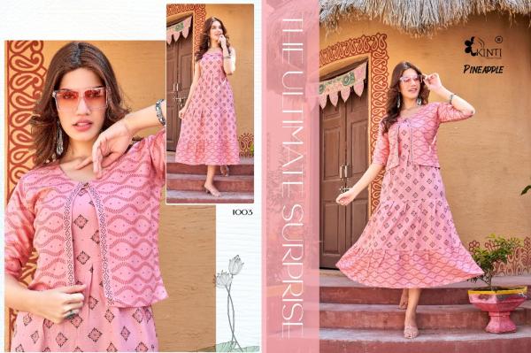 Kinti Pineapple Rayon Designer Long Kurti With Jacket Collection